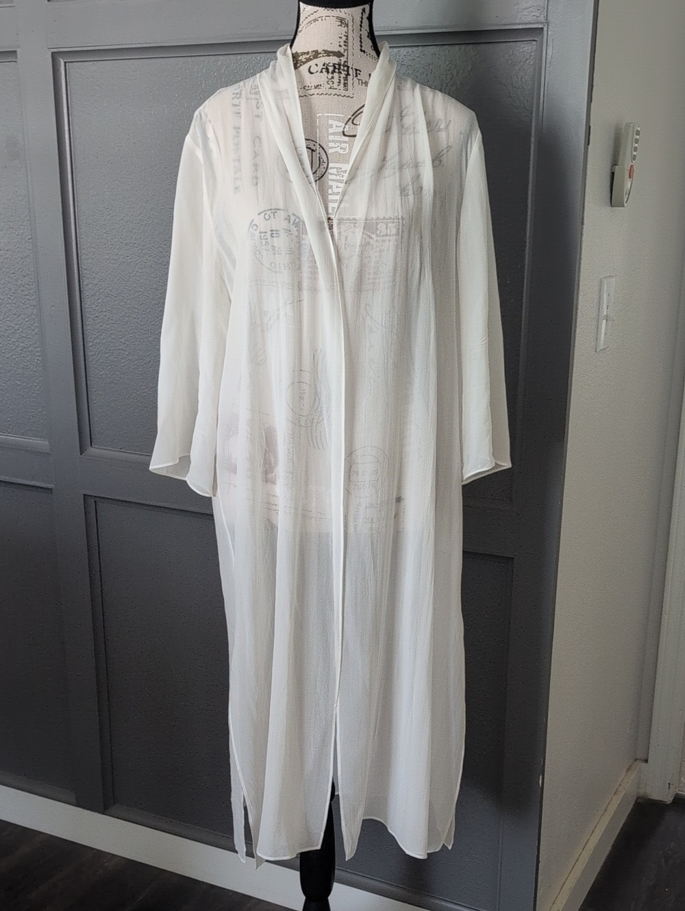Eileen Fisher Sheer White Long Kimono Cover-Up